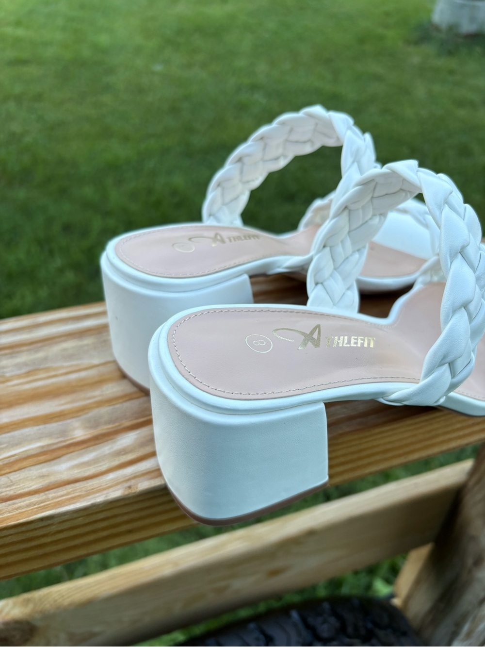 Womens White Braided Strap Slide Sandals - Picture 3 of 4
